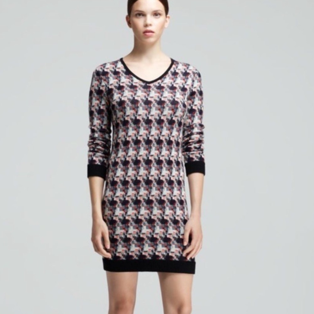 Rag & Bone Mariah Houndstooth Wool Sweater Dress Womens Sz Small Black Ivory Red